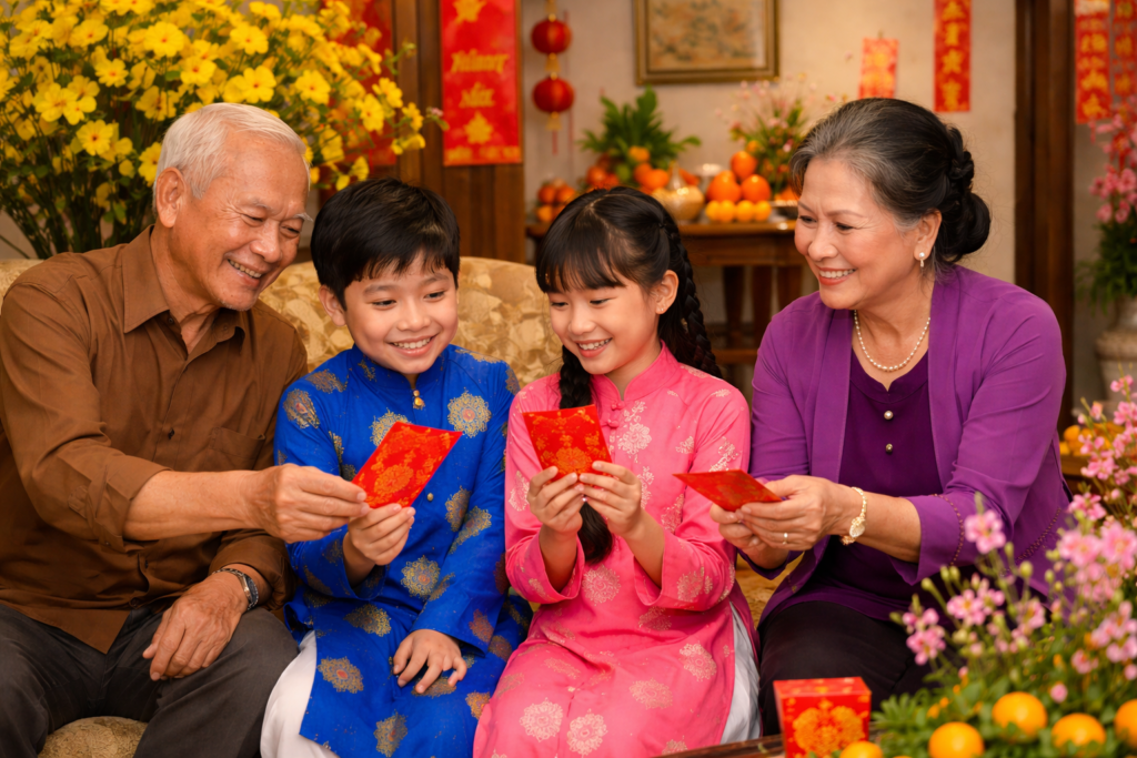 Enveloppes rouges aux enfants pour leur porter chance