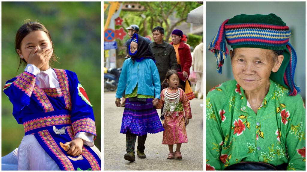 Costumes traditionnels colorés des ethnies dans les montagnes de Ha Giang